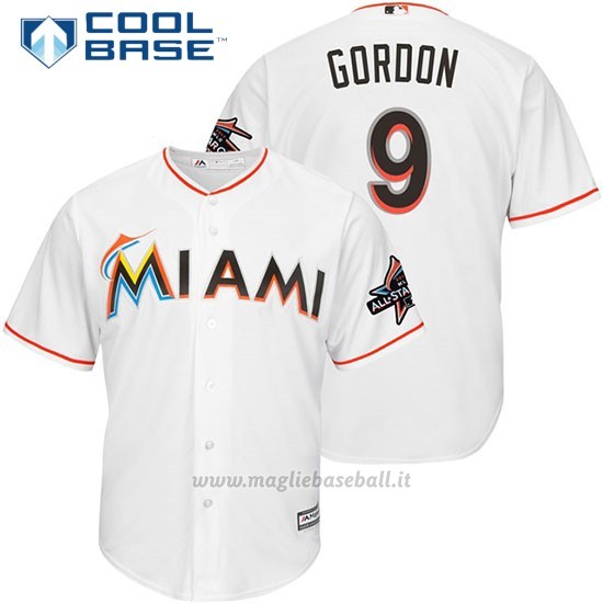 Maglia Baseball Uomo Miami Marlins 9 Dee Gordon Bianco2017 Cool Base